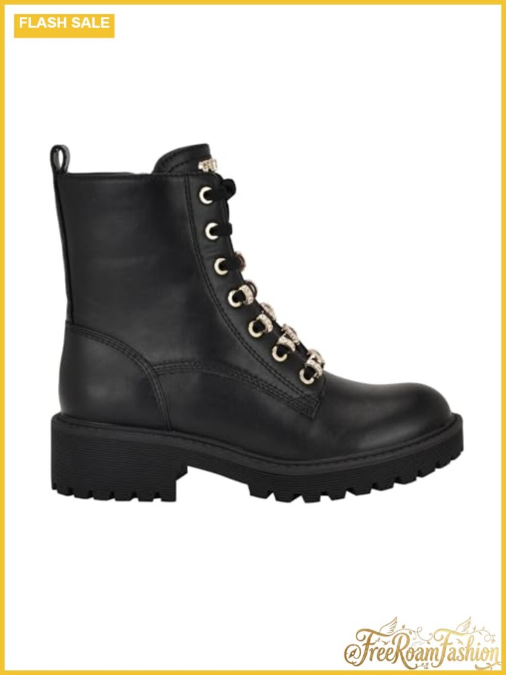Faux Leather Charm Lace-Up Combat Ankle Booties - Picture 5 of 5
